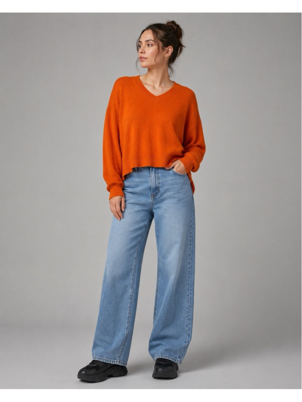 Cecile Wang Orange V Neck Sweater NWT
